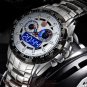 Waterproof Silver Quartz LED Combine Stainless Steel Gift Sport WristWatch L8926