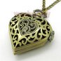 Bronze Retro Heart Shape Pocket Watch Necklace Pendant Chain Girls 86 Gift P71