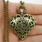 Bronze Retro Heart Shape Pocket Watch Necklace Pendant Chain Girls 86 Gift P71