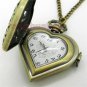 Bronze Retro Heart Shape Pocket Watch Necklace Pendant Chain Girls 86 Gift P71