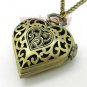 Bronze Retro Heart Shape Pocket Watch Necklace Pendant Chain Girls 86 Gift P71