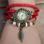 Charm Red Leaf Genuine Leather Weave Quartz Bracelet WristWatch Women 86 B1623