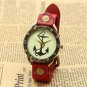 Retro Anchor Leather Bracelet Round Quartz Watch Men Women Gift Red 86 B2273