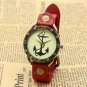 Retro Anchor Leather Bracelet Round Quartz Watch Men Women Gift Red 86 B2273