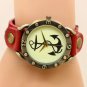 Retro Anchor Leather Bracelet Round Quartz Watch Men Women Gift Red 86 B2273