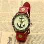 Retro Anchor Leather Bracelet Round Quartz Watch Men Women Gift Red 86 B2273