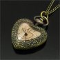 Heart Shape Pocket Watch Necklace Pendant Chain Girls Women Lady 86 Xmas Gift
