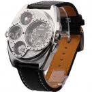 OULM Military Dual Time Zones Movements Quartz Watch Leather Sports Mens 86 Cool