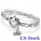KIMIO Women Fashion Quartz Wrist Watch Heart Crystal Bracelet Bangle USA K0502