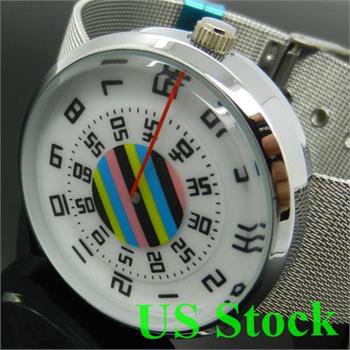 Silver Quartz Metal Mesh Wrist Watch Mens Boy Turntable Dial Digital USA Q0826