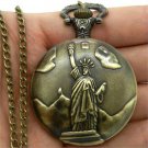 Vintage Bronze Statue Pocket Watch Pendant Necklace Women Lady 86 Gift P30