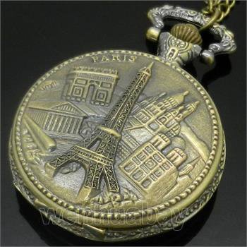 Vintage Triumphal Arch Paris Eiffel Iron Tower Pocket Watch Necklace Gift 86P121