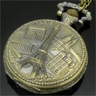 Vintage Triumphal Arch Paris Eiffel Iron Tower Pocket Watch Necklace Gift 86P121