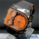 Oulm Military Army Leather Multi-Time Zones Quartz Men Watch Orange USA Q0701-5
