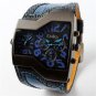 OULM Military Army Two Time Zones Movement Blue Wrist Watch Sport Men Q0784