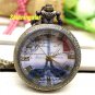 Bronze Quartz Pocket Watch Eiffel Tower Rome Number Necklace Pendant Chain P190