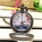 Bronze Quartz Pocket Watch Eiffel Tower Rome Number Necklace Pendant Chain P190