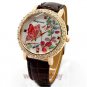 Butterfly Leaf Dark Brown Band Leather Crystal Dial Quartz WristWatch Lady Q3993