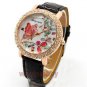 Butterfly Leaf PU Leather Band Round Crystal Dial Quartz WristWatch Lady Q3991
