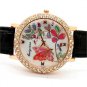 Butterfly Leaf PU Leather Band Round Crystal Dial Quartz WristWatch Lady Q3991