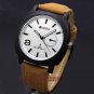Cool White Dial Solider Suede Outdoor Chronometer Quartz Wrist Watch Men Q4202