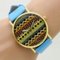 Fashion Simple Blue Round Dial Faux Leather Quartz WristWatch Women Gift Q3665