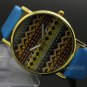 Fashion Simple Blue Round Dial Faux Leather Quartz WristWatch Women Gift Q3665