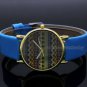 Fashion Simple Blue Round Dial Faux Leather Quartz WristWatch Women Gift Q3665