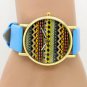 Fashion Simple Blue Round Dial Faux Leather Quartz WristWatch Women Gift Q3665