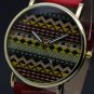 Fashion Simple Wave Round Red Faux Leather Quartz WristWatch Women Gift Q3664