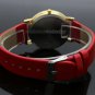 Fashion Simple Wave Round Red Faux Leather Quartz WristWatch Women Gift Q3664