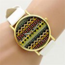 Moire Wavy Round Dial White Band Women's Faux Leather Wrist Watch Gift Q3662