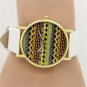 Moire Wavy Round Dial White Band Women's Faux Leather Wrist Watch Gift Q3662