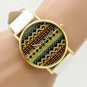 Moire Wavy Round Dial White Band Women's Faux Leather Wrist Watch Gift Q3662