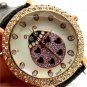 Cute Round Crystal Leather Ladybug Analog Quartz Wrist Watch Women OL 86 Girl