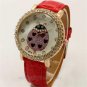 Cute Round Crystal Leather Ladybug Analog Quartz Wrist Watch Women OL 86 Girl