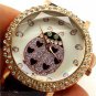 Cute Round Crystal Leather Ladybug Analog Quartz Wrist Watch Women OL 86 Girl