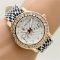 Analog Paris Round Simple Crystal Leather Quartz WristWatch Lady Women 86 Q3652