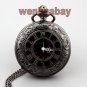 New Bronze Black Pocket Watch Necklace Pendant Chain Quartz Men Women Lady Gifts