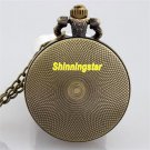 Vintage Bronze Necklace Pendant Chain Blue Quartz Pocket Watch Women Lady Gifts