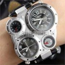 OULM Military Army Dual Time Zones Movements Watch Big Dial Leather Sport Men 86