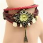 Eiffel Tower Pendant Bracelet Weave Wrap Leather Women Quartz Wrist Watch A B