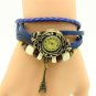 Eiffel Tower Pendant Bracelet Weave Wrap Leather Women Quartz Wrist Watch A B