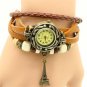 Eiffel Tower Pendant Bracelet Weave Wrap Leather Women Quartz Wrist Watch A B
