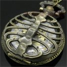 Bronze Spine Ribs Hollow Quartz Pocket Watch Necklace Pendant Mens New Gift P105