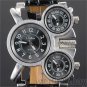 Cool Military 3 Time Zone Movement Black Band Quartz Wrist Watch Sport Men Q0731