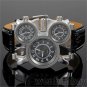Cool Military 3 Time Zone Movement Black Band Quartz Wrist Watch Sport Men Q0731