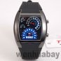 Fashion Blue&White LED Watch Black Rubber Speedometer Dot Matrix Gift 86 L8891