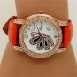 Cute Butterfly Round Dial Crystal Orange Band Quartz WristWatch Lady Q1175