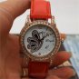 Cute Butterfly Round Dial Crystal Orange Band Quartz WristWatch Lady Q1175